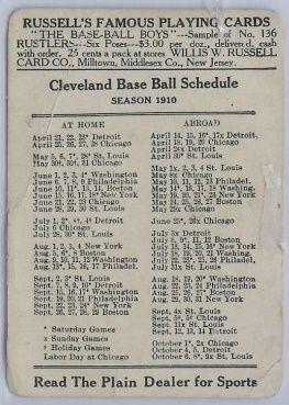 1910 Cleveland Schedule Russell's Famous Playing Cards